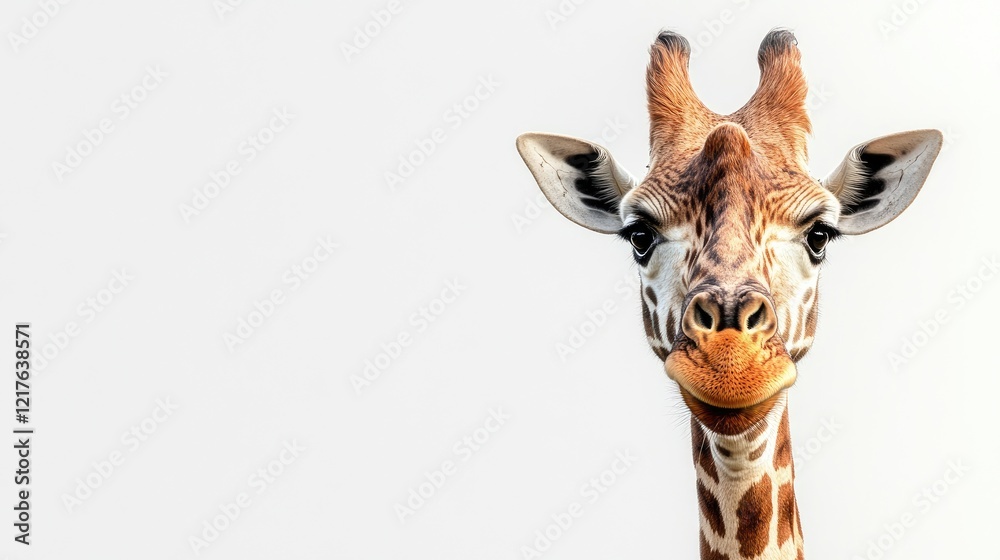 Obraz premium Giraffe portrait on white background with copy space for text or graphics