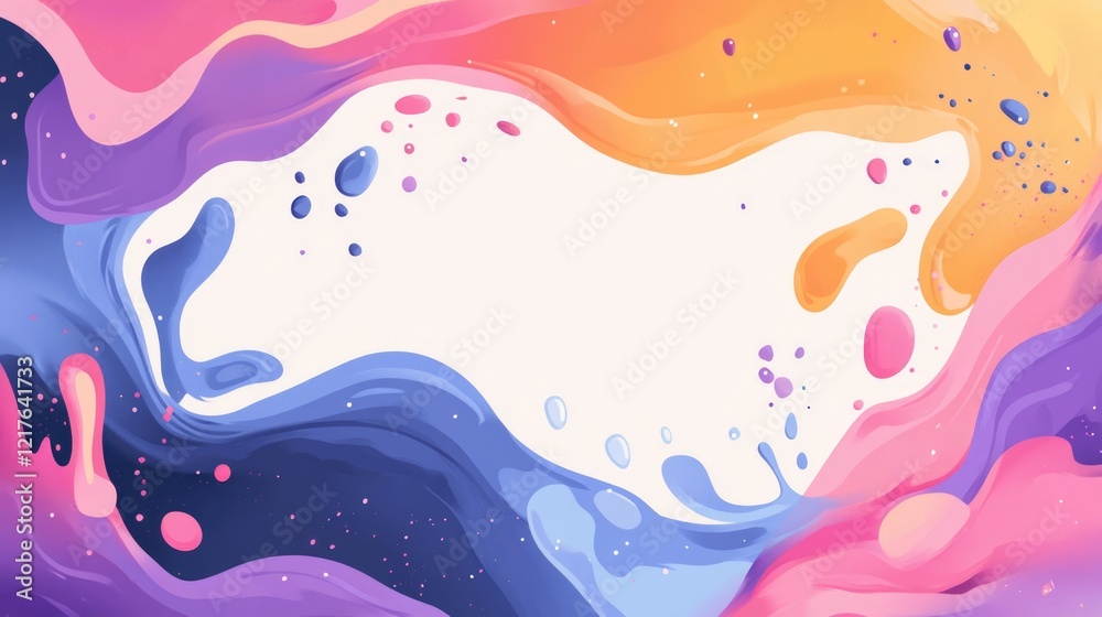 Fototapeta premium Colorful abstract painting with swirls of purple, pink, orange and blue hues on a textured background with Copy Space for text.