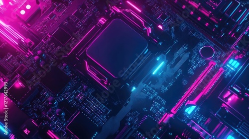 Wallpaper Mural Futuristic RGB Computer Motherboard with Neon Lights for Gaming Design Technology Concept and Empty Space for Custom Text Showcase Torontodigital.ca