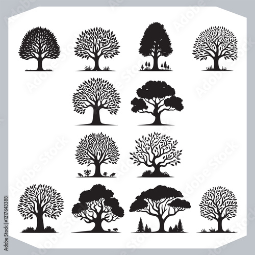 Diverse Tree Silhouettes in Vector Design