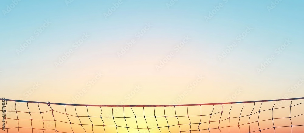 Beach Volleyball Net Silhouette Against Vibrant Sunset Sky with Ample Space for Text and Graphic Design Elements Beach Volleyball Net Silhouette Against Vibrant Sunset Sky with Ample Space for Text and Graphic Design Elements