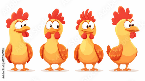 Chicken set flat cartoon isolated on white background, vector illustration