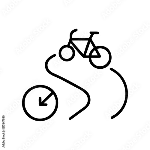 icon bicycle on curved path with directional arrow