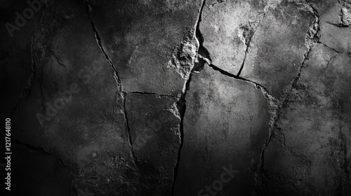 Cracked dark concrete wall texture with deep lines and abstract patterns Copy Space