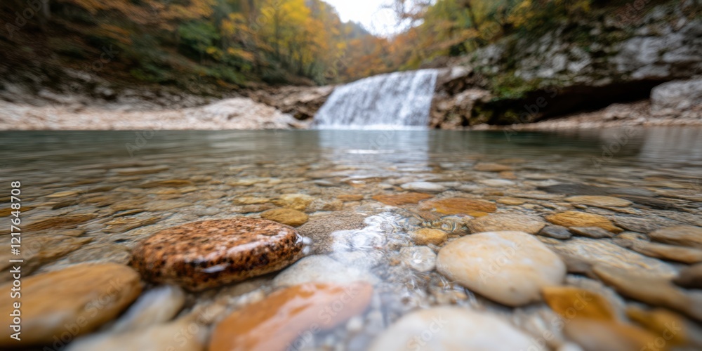 Crystal-clear waters tumble over rocks in a picturesque waterfall, surrounded by vibrant foliage and the tranquil sounds of a secluded forest. Crystal-clear waters tumble over rocks in a picturesque waterfall, surrounded by vibrant foliage and the tranquil sounds of a secluded forest.