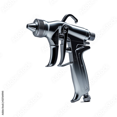 High-quality spray gun with chrome finish, isolated on transparent background.