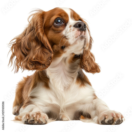 Cavalier King Charles Spaniel Puppy: Adorable Cavalier King Charles Spaniel puppy with big brown eyes and long silky fur, looking up expectantly.  