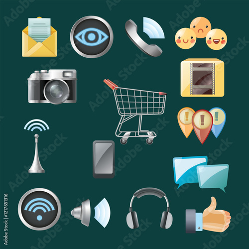 A media symbols element collection is a curated set of visual icons or symbols representing various media-related concepts, such as play, pause, volume, or settings. It emphasizes clarity, usability, 