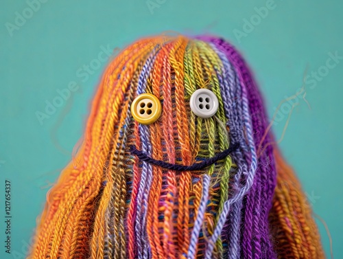 A cheerful skein of woolen threads with eyes and a smile. Cute cartoon character. Abstract emotional face. Facial expression. Illustration for banner, poster, cover, brochure or presentation. photo