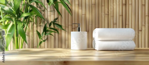 Elegant Bamboo Tissue Products Displayed in Serene Home Environment with Ample Copy Space for Branding and Text Opportunities photo