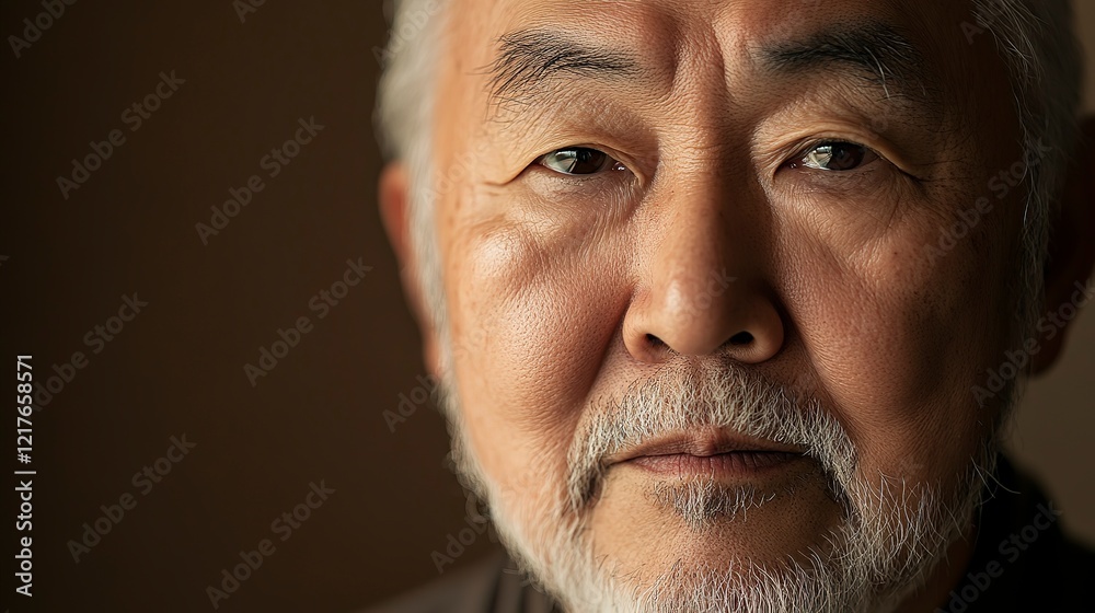 Close-up of a senior man's face showcasing wisdom and life experiences in a warm indoor setting Close-up of a senior man's face showcasing wisdom and life experiences in a warm indoor setting