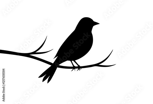 Bird black silhouette vector, bird on a brunch Simple silhouette Design vector icon with white background. Wild Animal Vector. Bird Vector 	