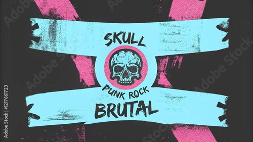 Punk Rock Skull Illustration with Bold Grunge Design. Brutal Punk Rock Skull Banner with Abstract Art, Rebellious Skull Design in Edgy Punk Style. photo