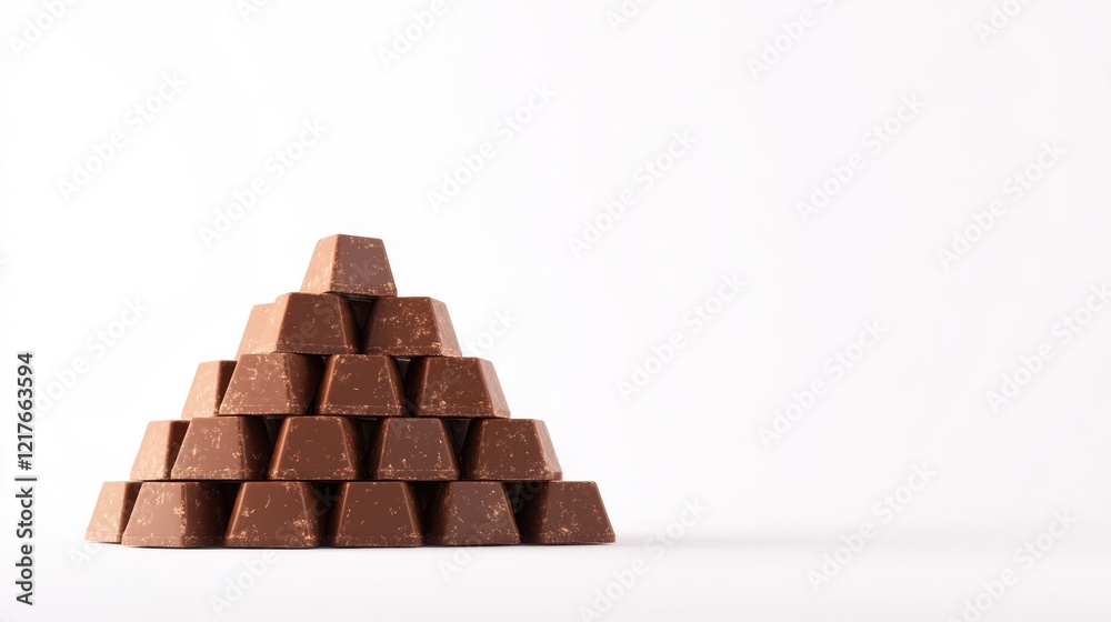 Chocolate Bar Stack in Pyramid Shape Isolated on White Background Ideal for Product Display with Space for Custom Text or Branding Chocolate Bar Stack in Pyramid Shape Isolated on White Background Ideal for Product Display with Space for Custom Text or Branding
