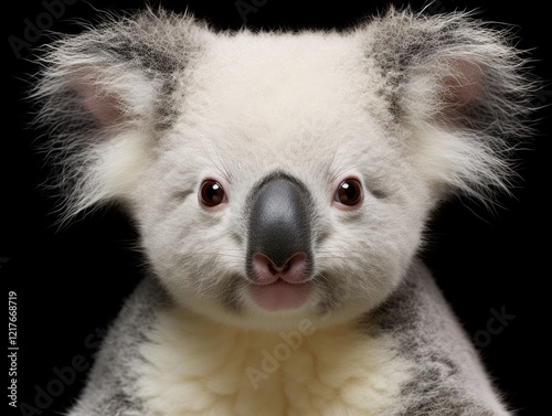 Adorable front view portrait of a 3-year-old male Koala bear - Phascolarctos cinereus - cut-out on an Arboreal Background photo