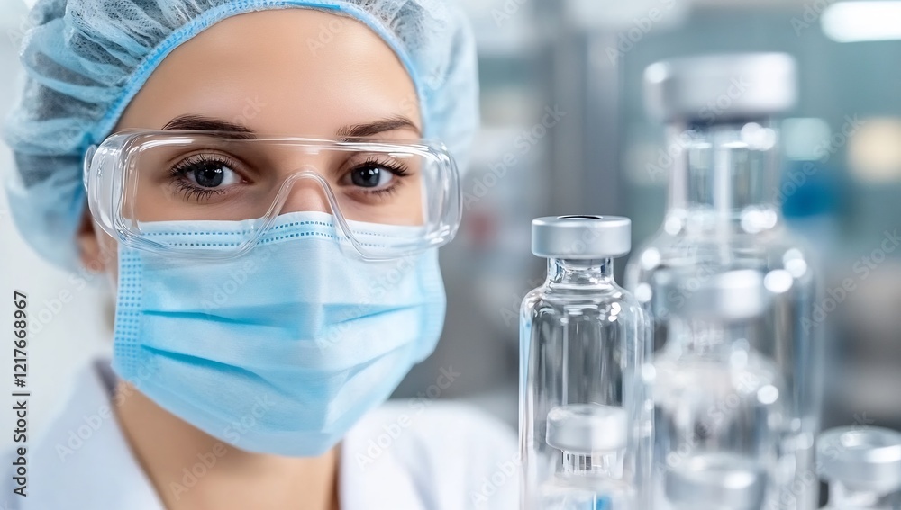 Scientist examines vials in lab Scientist examines vials in lab