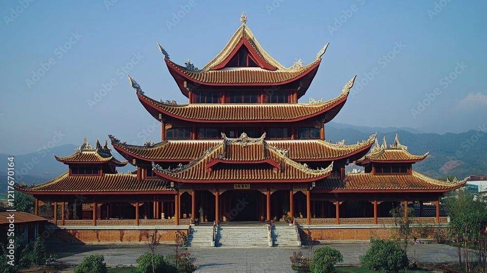 Fototapeta premium Magnificent Chinese Temple Architecture in Yunnan Province