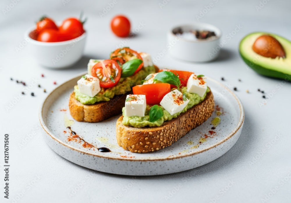 Mediterranean avocado toast with feta and tomatoes is a bright, tasty and healthy dish that harmoniously combines textures and flavors. Mediterranean avocado toast with feta and tomatoes is a bright, tasty and healthy dish that harmoniously combines textures and flavors.