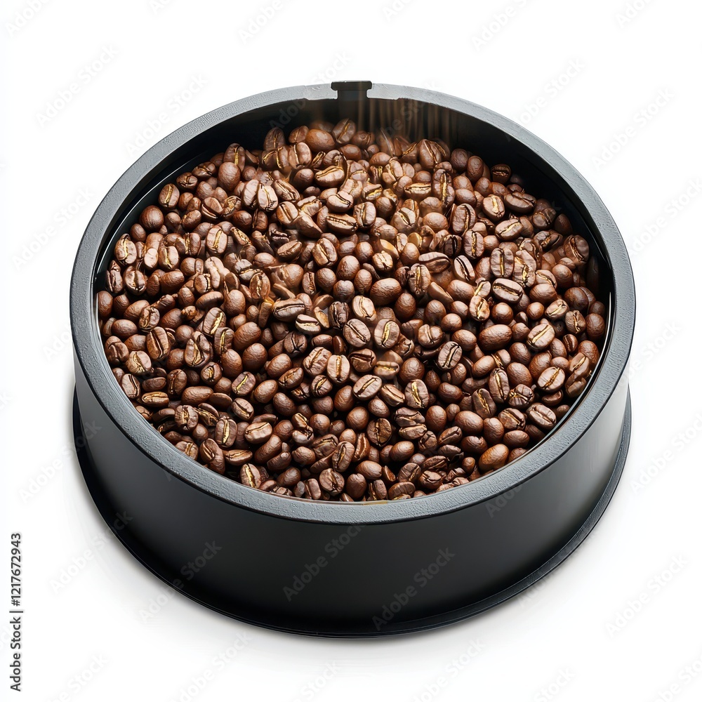 Coffee beans in a black container close-up photography kitchen environment natural ingredients high-quality viewpoint Coffee beans in a black container close-up photography kitchen environment natural ingredients high-quality viewpoint