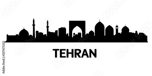 vintage-style vector skyline of tehran with domes and mosques