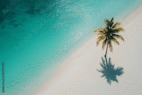 Pristine Tropical Beach with White Sand, Turquoise Water, and Palm Trees