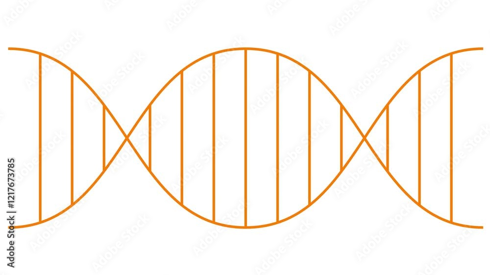 Animated line orange icon of gene. Linear medical symbol is drawn. Concept of DNA, genetics, medicine, genetic engineering. Looped video. Vector illustration isolated on white background.