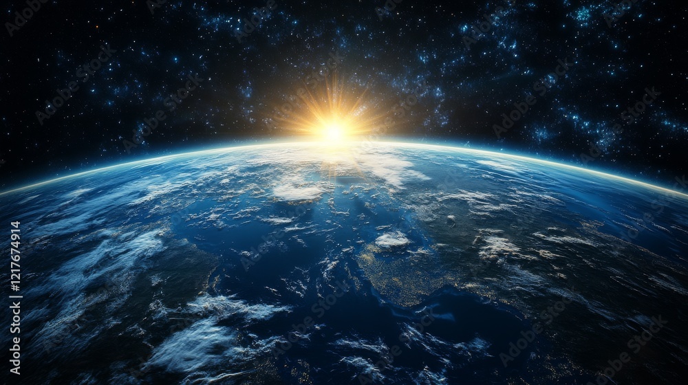 Fototapeta premium Sunrise Over Earth from Space View