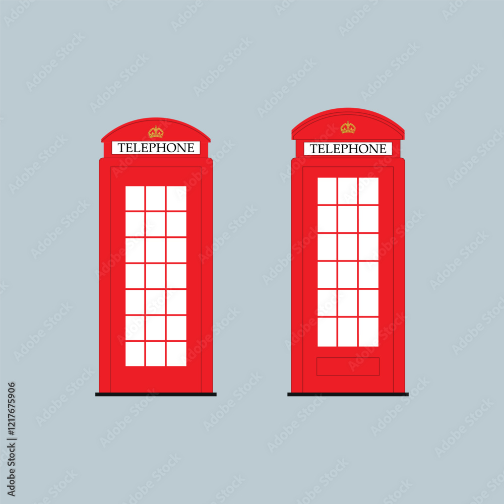 British red telephone booths isolated. Vector Illustration EPS10.