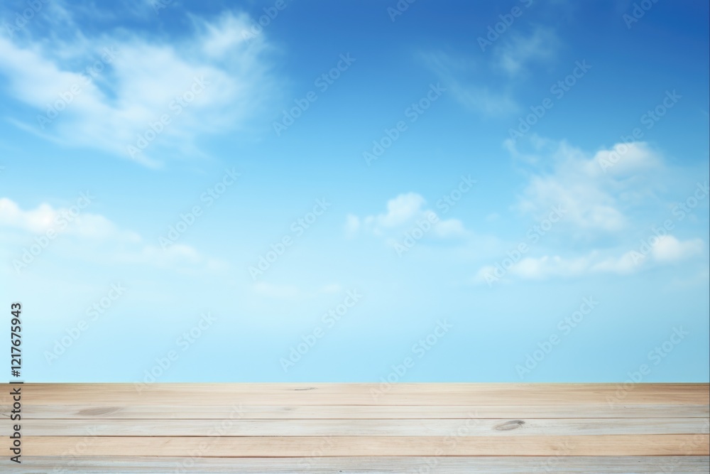 Blue Sky Kids Background with Empty Wooden Table - Perfect for Children, Babies and Boys. Abstract Tabletop Decor on Shelf Board Blue Sky Kids Background with Empty Wooden Table - Perfect for Children, Babies and Boys. Abstract Tabletop Decor on Shelf Board