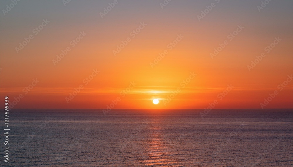 Fototapeta premium 멀리 수평선 위로 떠오르는 선명한 일출, 붉고 따뜻한 색감의 태양