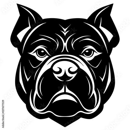 bulldog head black silhouette vector, Simple silhouette Design vector icon with white background. Pet Animal Vector.	