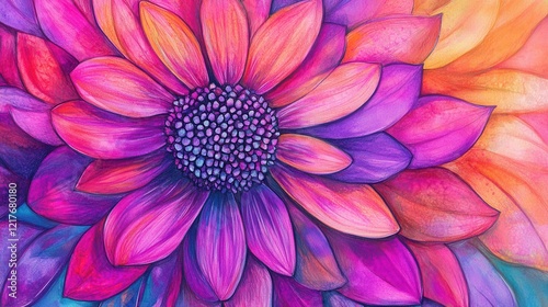 Vivid Pink and Purple Flower Close up Detailed Watercolor Botanical Illustration