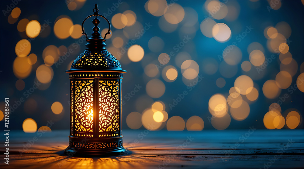 Fototapeta premium Arabic Ramadan Kareem background in a light lanterns banner.