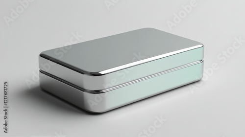 Silver metallic box on textured black surface with reflective finish and smoo...