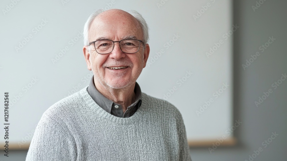 Obraz premium A heartwarming portrait of an elderly man with glasses, smiling warmly and showcasing his wisdom and kindness
