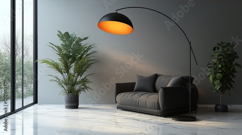 Modern floor lamp with unique design enhancing interior decor in stylish livi...