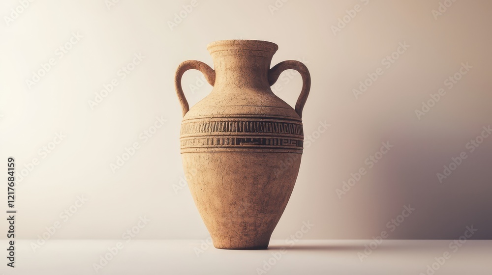 A beautifully crafted, ancient pottery vase with two handles and intricate designs, showcasing traditional craftsmanship and earthy tones. A beautifully crafted, ancient pottery vase with two handles and intricate designs, showcasing traditional craftsmanship and earthy tones.