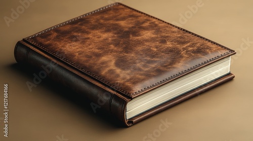 Leather-bound journal rests beside a potted plant in a sunlit room