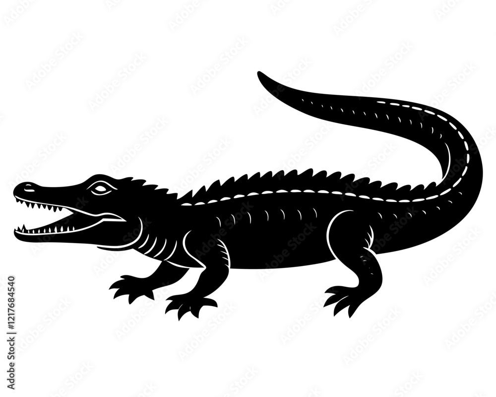 Fototapeta premium crocodile black silhouette vector, Simple silhouette Design vector icon with white background. Wild Animal Vector. 