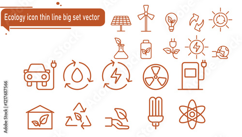 Ecology icon thin line big set vector