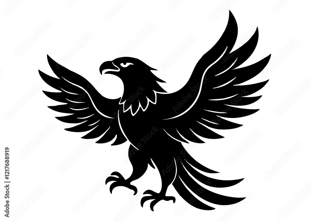 Obraz premium eagle black silhouette vector, Simple silhouette Design vector icon with white background. Wild Animal Vector.