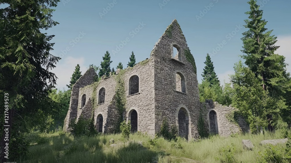 Stone ruin, forest, overgrown, sunlight, game, background, architecture, history, exploration Stone ruin, forest, overgrown, sunlight, game, background, architecture, history, exploration