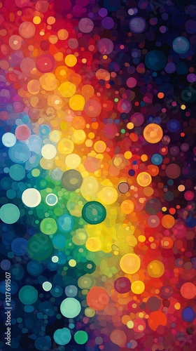 Colorful abstract background with vibrant circles and glowing orbs in a cosmi...