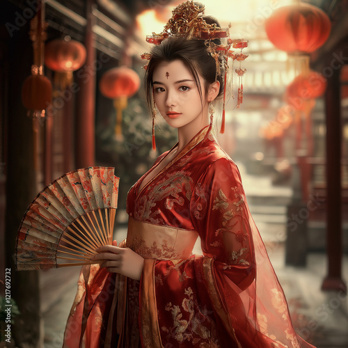 woman in kimono with fan