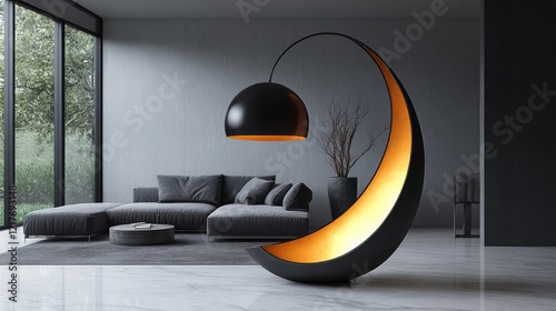 Modern floor lamp with unique design enhancing interior decor in stylish livi...