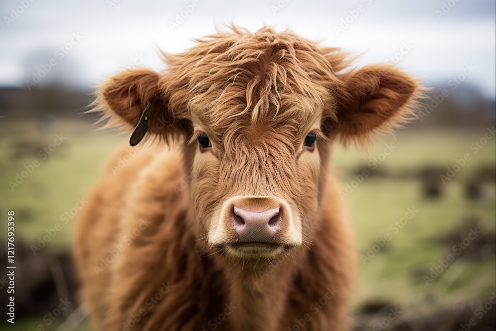 Close-Up of Highland Cattle - Majestic Brown Cow with Long Horns. Perfect Farm Animal for Beef Production Close-Up of Highland Cattle - Majestic Brown Cow with Long Horns. Perfect Farm Animal for Beef Production
