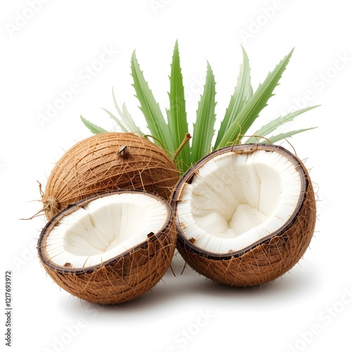  Fresh and Nutritious Coconuts Isolated on White Background: Tropical Fruit for Natural Hydration and Culinary Delights