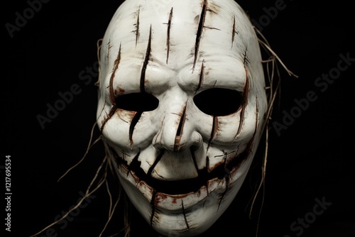 Creepy Horror Mask Art Model - White and Black Scary Scratch Skittish Halloween Horror
