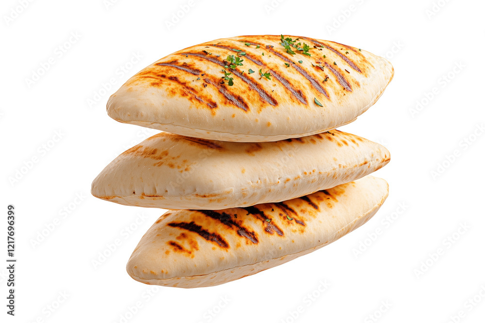 Set of freshly baked pita bread, isolated on white transparent background, concept of baked food. Set of freshly baked pita bread, isolated on white transparent background, concept of baked food.