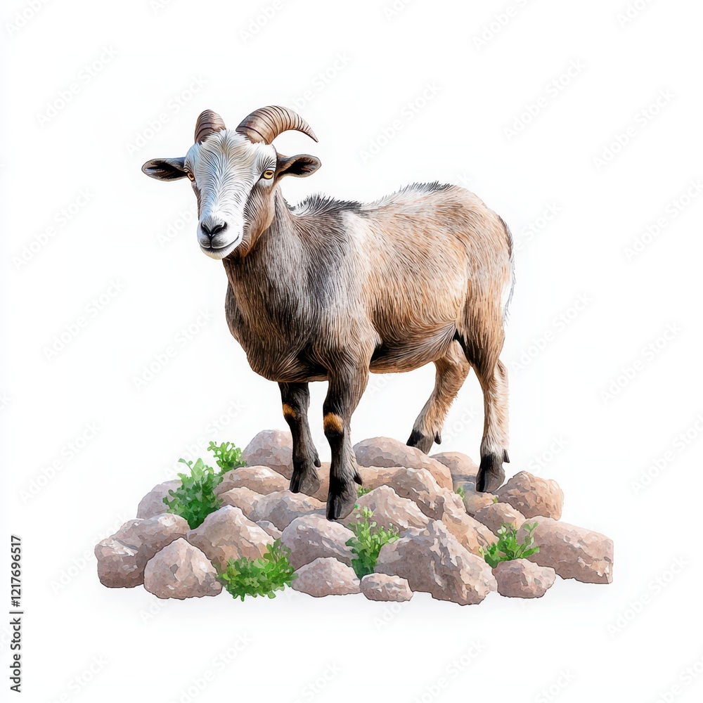 Mountain goat standing on rocks nature scene animal illustration rocky terrain side view wildlife concept Mountain goat standing on rocks nature scene animal illustration rocky terrain side view wildlife concept